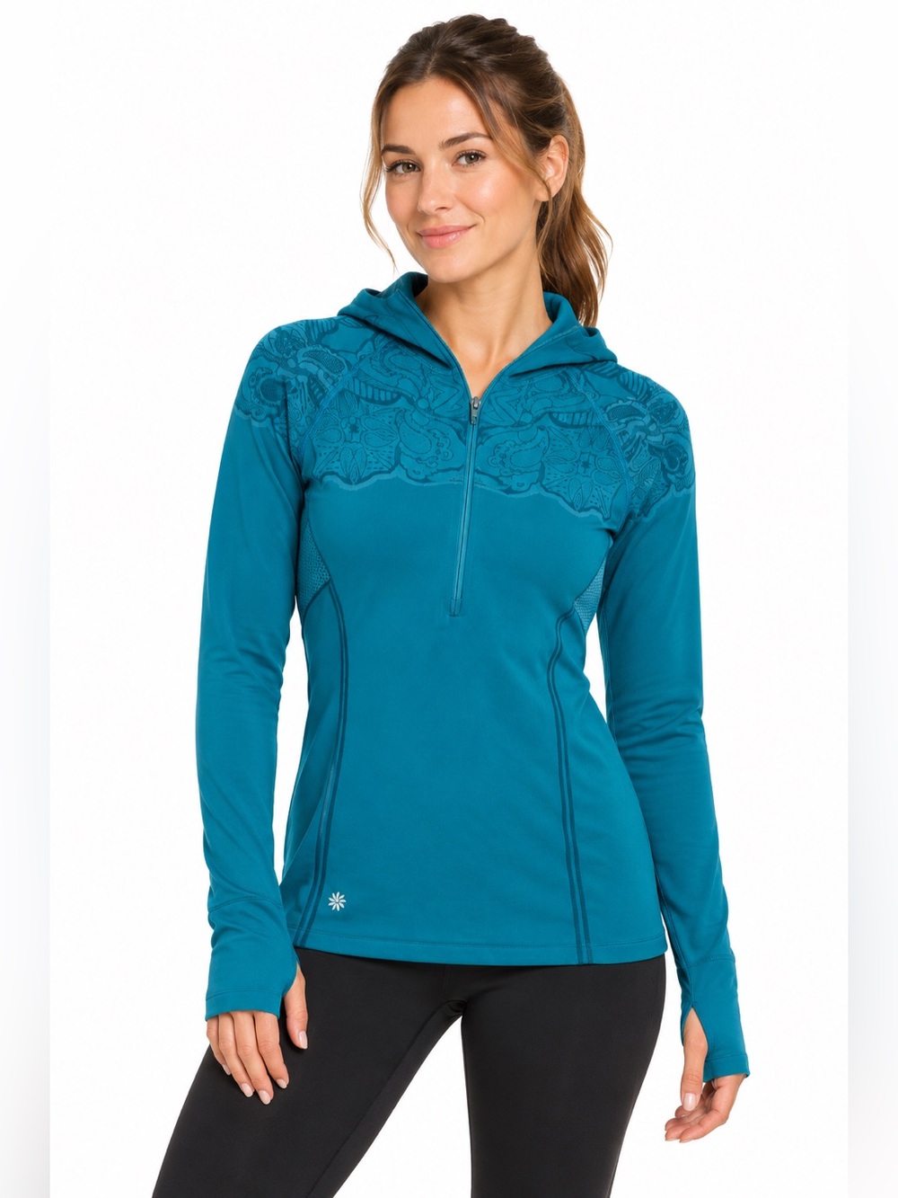 Athleta twist Womens Seemless half 1/2 zip hooded pullover size medium